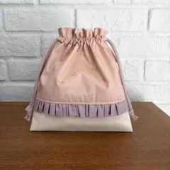 給食袋　ゴールドラメのチェリー柄　コップ袋　巾着袋　入園入学　ハンドメイド女の子