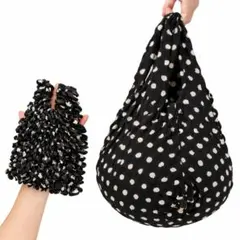 伸縮 エコバッグ 大容量 コンパクト 絞り 軽量 水玉 折りたたみ不要