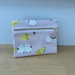 フタにファスナー☆移動ポケット☆シマエナガ☆ピンク☆ハンドメイド