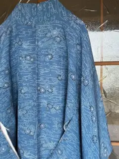 羽織 孔雀青 菊花流水紋様 レトロ 和モダン