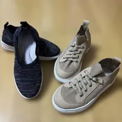 SMART WALK ベージュ スニーカー 22.5cm と黒のセット