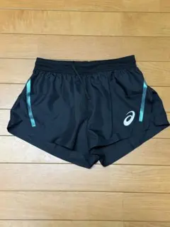 ASICS レーシングショーツ S 黒 ライトブルーライン