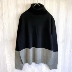 GU ジーユー タートルネック ニット L ブラック グレー バイカラー