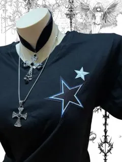 y2k 星ワッペン✴︎VネックぴちT平成姫ギャル 小悪魔　ゴシックパンクストリート