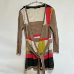 THE LIMITED マルチカラー 幾何学柄 ベルト付 リブカーディガン S