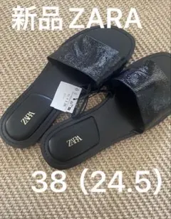 新品 ZARA フラットサンダル ブラック 38 (24.5cm)のサムネイル