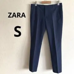 美品 ZARA S ストレッチ スリムテーパードパンツ ネイビーブルー