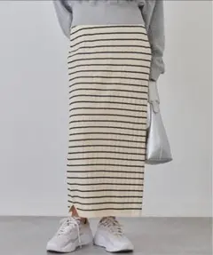 リブボーダータイトスカート　春服のサムネイル