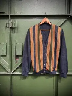 60s70s美品 アクリルカーディガン マルチストライプ 古着 ビンテージ