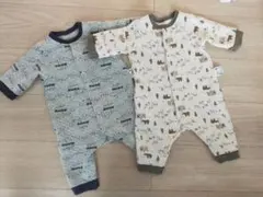 UNIQLO キルト ロンパース 70cm カバーオール 汽車 動物 総柄