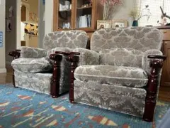 昭和レトロ オールド カリモク 金華山 1人掛け ソファー 花柄 ベロア