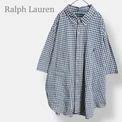 【ラルフローレン】チェックシャツ　半袖　刺繍ロゴ　ビックサイズ　3XB メンズ