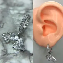 フープ ピアス 18g ドロップ ハート エンジェル 天使 羽 シルバー 片耳