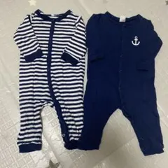 H&M ネイビー ストライプ ロンパース 4-6M ベビー　長袖　肌着