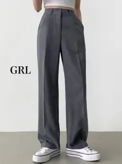 グレイル【L】スラックス ストレートパンツ 美脚効果 センタープレス グレー