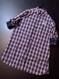 TOMMY HILFIGER ロゴ刺繍 2way袖 チェックネルシャツ L