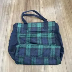 値下げ✨緑と黒のチェック柄トートバッグ　サイドポケット付き