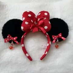 ディズニー　カチューシャ　リボン　ミニー　ドット イヤリング　ピアス