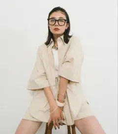 HANNE ハーフスリーブシャツセットアップ ベージュ