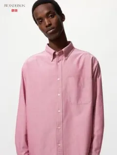 ユニクロ　オックスフォードオーバーサイズシャツ　ピンクレッドMサイズ