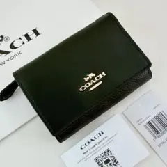 COACH コーチ　三つ折り財布　シグネチャー　ブラック　黒色　ミニウォレット