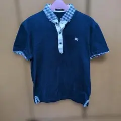 バーバリーブラックレーベル　ネイビー チェック柄襟 ポロシャツ　M 2サイズ