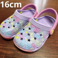 キッズ クロックス風サンダル EVA パープル 女の子 16cm リボン柄