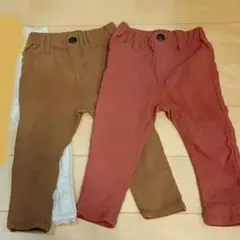 80ベージュf.o.kids長ズボン計2枚セット