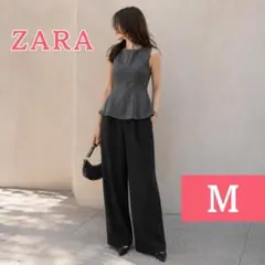 ZARA ペプラムノースリーブトップス M グレー【美品】L111のサムネイル