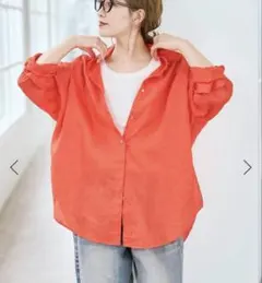 リネン混 ビッグシルエット シャツ オレンジのサムネイル