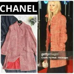 51657★本物シャネル★レア★ツイードコート★カメリアブローチ付★黒白★04A36サイズ★ジャケット★ランウェイ着用 CHANEL (シャネル) ツイードロングコート ブラック サイズ:36