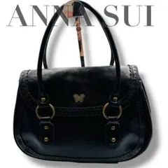 ANNA SUI アナスイ ハンドバッグレザー黒 ゴールド金具 蝶々ロゴ 人気