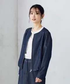COMME CA ISM レディースデニム風麻ブルゾン　M