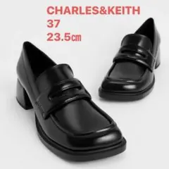 CHARLES&KEITH ブラック　アシメトリックペニーローファー　厚底　37