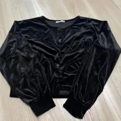 黒 ベルベット クロップドカーディガン M
