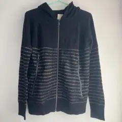 <新品.未使用>フード付きストライプニットパーカー