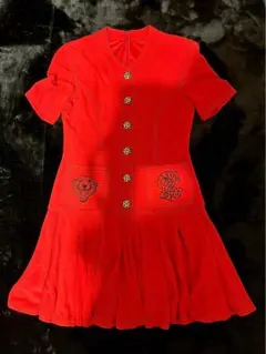 伊太利屋　 赤色 半袖ひざ丈ワンピース サイズ9