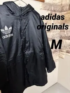 希少 adidas アデァダスオリジナルス 黒 ベンチコート トレフォイルロゴ