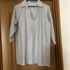 ストライプ 7分袖 Vネックシャツ Mサイズ
