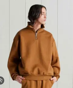 H beauty&youth ブラウン ハーフジップ トレーナー mサイズ