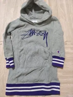 ステューシーstussy110チャンピオンChampionコラボロングパーカー灰