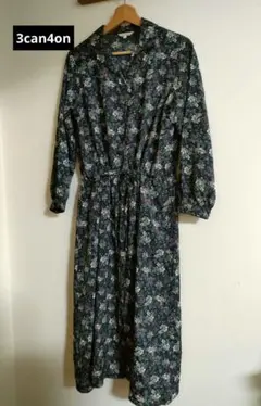 3can4on 花柄シャツワンピース　ネイビー　サイズ3