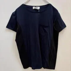 【touch】新品 バイカラー半袖Tシャツ ネイビー×黒 ポケット付（M）