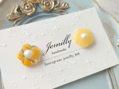 春限定【ミモザフラワー】イエローパールピアス　イヤリング　パステル