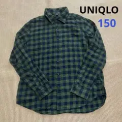 UNIQLOユニクロ★キッズチェック柄、長袖ネルシャツ、緑150