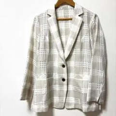 透かし模様で清涼感ありテーラードジャケット チェック柄 シアー素材のサムネイル