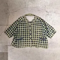 70s～ S/S block check box shirt sun fade
