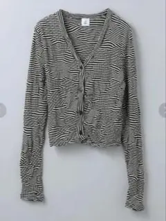 6ROKU COTTON MIX PATTERN BORDER CARDIGAN