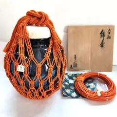 茶道具 飾り壺 網紐飾り一式 共箱 外箱付 正絹朱紐 口覆付 未使用 茶道具 飾り壺 網紐飾り一式 共箱 外箱付 正絹朱紐 口覆付 未使用