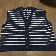 ストライプ ニットベスト ネイビー